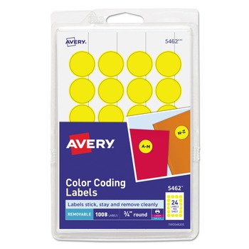 Avery 05462 0.75 in. Diameter Printable Self-Adhesive Removable Color-Coding Labels - Yellow (24/Sheet, 42 Sheets/Pack)