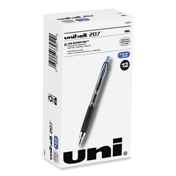 uni-ball 33951 Medium 0.7 mm Blue Ink Signo 207 Gel Pen Retractable - Smoke/Black/Blue Barrel (1 Dozen)