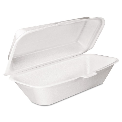 Food Trays, Containers, and Lids | Dart 99HT1R 5.3 in. x 9.8 in. x 3.3 in. Foam Hinged Lid Hoagie Container with Removable Lid - White (500/Carton) image number 0