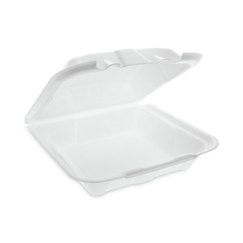 Pactiv Corp. YTD19901ECON 9.13 in. x 9 in. x 3.25 in. Dual Tab Lock Economy Vented Foam Hinged Lid Container - White (150/Carton)