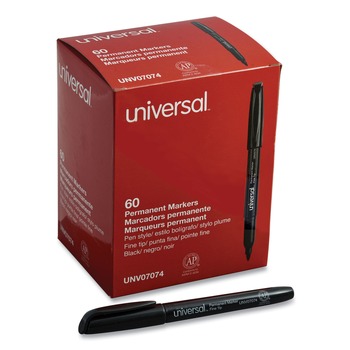 Universal UNV07074 Fine Bullet Tip Pen-Style Permanent Marker - Black (60/Pack)