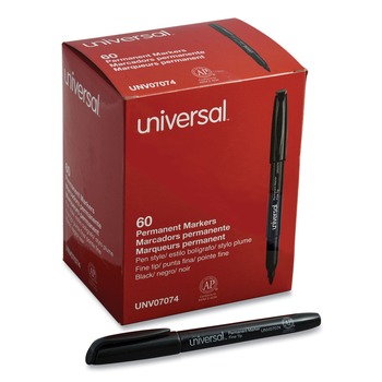 MARKERS | Universal UNV07074 Fine Bullet Tip Pen-Style Permanent Marker - Black (60/Pack)