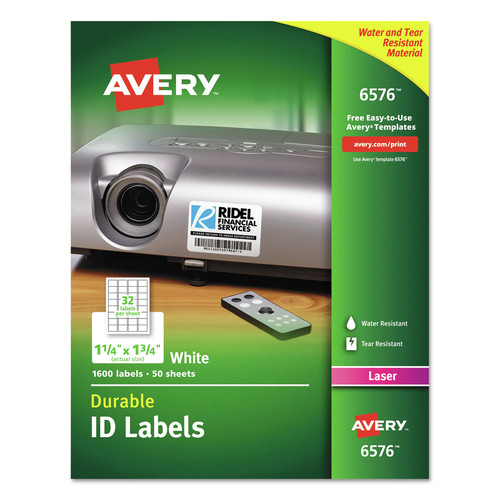 Labels | Avery 06576 1.25 in. x 1.75 in. Durable Permanent ID Labels with TrueBlock Technology - White (1600/Pack) image number 0