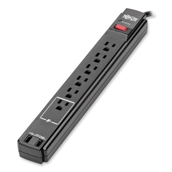 Tripp Lite TLP606USBB Protect It! 6 ft. Cord 6 AC Outlets/2 USB Ports 990 J Surge Protector - Black
