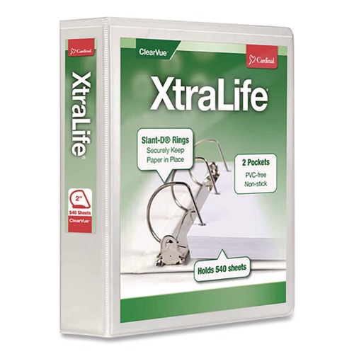 Just Launched | Cardinal 26320 XtraLife ClearVue 2 in. Cap 11 in. x 8-1/2 in. 3 Locking Non-Stick Slant-D Ring Binder - White image number 0