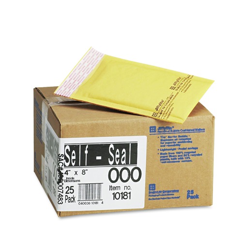 Envelopes & Mailers | Sealed Air 10181 Jiffylite 4 in. x 8 in. No. 000 Barrier Bubble Air Cell Cushion Self-Seal Bubble Mailer - Brown Kraft (25/Carton) image number 0