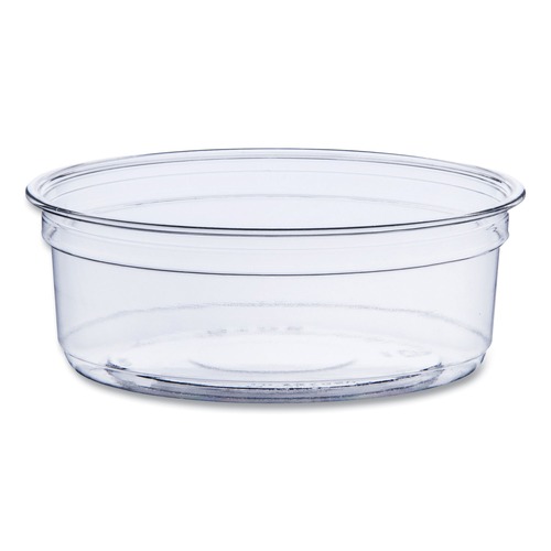 Food Service | SOLO DM8R-0090 Bare Eco-Forward 4.6 in. Diameter x 1.8 in. h 8 oz ProPlanet Seal Plastic RPET Deli Containers - Clear (500/Carton) image number 0