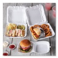 Food Trays, Containers, and Lids | Pactiv Corp. YTD188030000 8.42 in. x 8.15 in. x 3 in. Dual Tab Lock Foam Hinged Lid Containers - White (150/Carton) image number 3