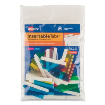 Avery 16228 1.5 in. Wide 1/5-Cut Insertable Index Tabs with Printable Inserts - Assorted Colors (25/Pack)