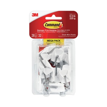 Command 17067-MPES 0.5 lbs. Capacity Small Metal General Purpose Hooks - White/Silver (28/Pack)