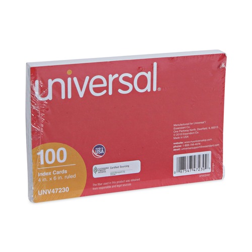 Flash Cards | Universal UNV47230EE 4 in. x 6 in. Index Cards - Ruled, White (100/Pack) image number 0