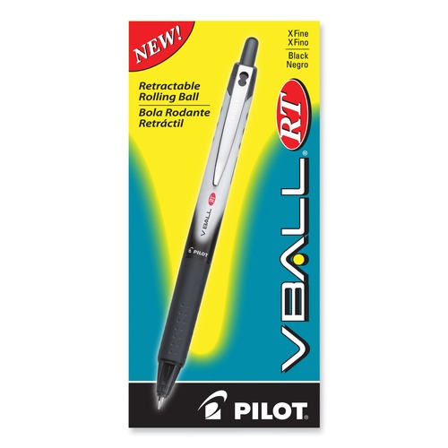 Pens | Pilot 26106 VBall RT Extra-Fine 0.5 millimeter Retractable Liquid Ink Rollerball Pen - Black Ink/Black/White Barrel (1-Dozen) image number 0