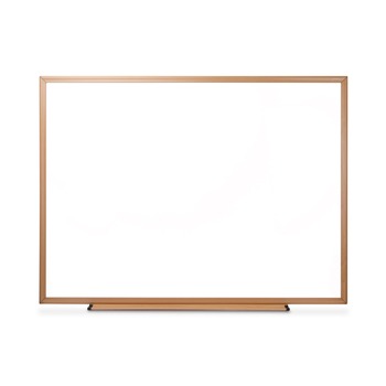 Universal UNV43618 48 in. x 36 in. Deluxe Melamine Dry Erase Board - Melamine White Surface, Oak Fiberboard Frame