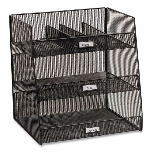 Desktop Organizers | Safco 3293BL 14.63 in. x 11.75 in. x 15 in. 3 Compartments Steel Mesh Onyx Breakroom Organizers - Black image number 0
