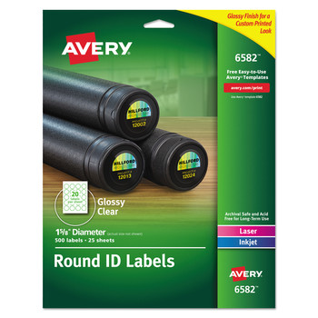 Avery 06582 1.67 in. Diameter Round Print-to-the Edge Labels with SureFeed and EasyPeel - Glossy Clear (500/Pack)