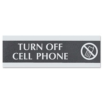 Headline Sign 4759 Century Series 9 in. x 3 in. Turn Off Cellphone Office Sign - Black/Silver