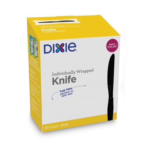 Cutlery | Dixie KM5W540 Grab'N Go Wrapped Cutlery Knives - Black (90/Pack) image number 0