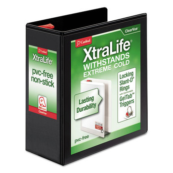 BINDERS AND BINDING SUPPLIES | Cardinal 26341 11 in. x 8.5 in. 4 in. Capacity 3 Rings XtraLife ClearVue Non-Stick Slant-D Ring Binder - Black