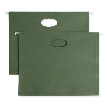 Smead 64226 3.5 in. Capacity 1 Section 100 Percent Recycled Hanging Pockets with Full-Height Gusset - Standard Green/Letter Size (10/Box)