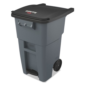 TRASH WASTE BINS | Rubbermaid Commercial 1971956 50 gal. Step-On Rollout Container - Gray
