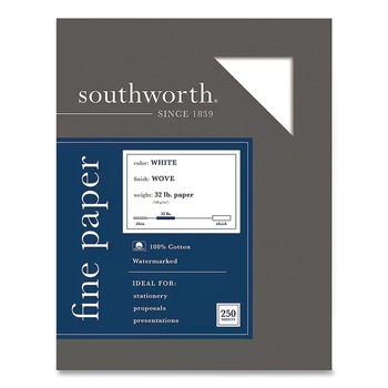 Southworth JD18C 95 Bright 32 lbs. Bond Weight 8.5 in. x 11 in. 100% Cotton Business Paper - White (250/Box)