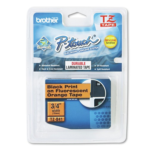 Labels | Brother P-Touch TZEB41 0.7 in. x 16.4 ft. TZ Standard Adhesive Laminated Labeling Tape - Black on Fluorescent Orange image number 0