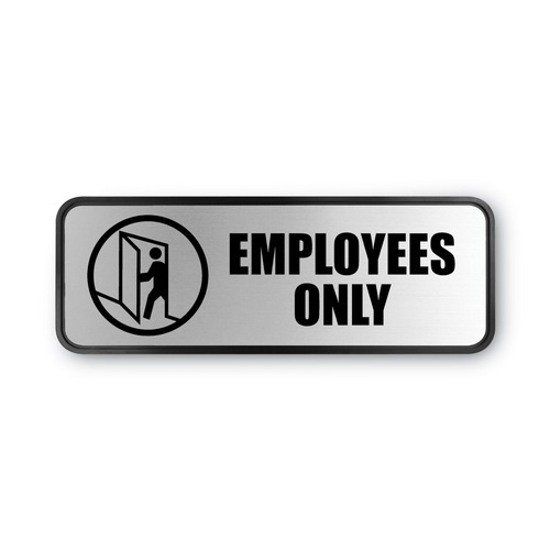 Floor Signs & Safety Signs | Cosco 098206 9 in. x 3 in. Employees Only Brushed Metal Office Sign - Silver image number 0