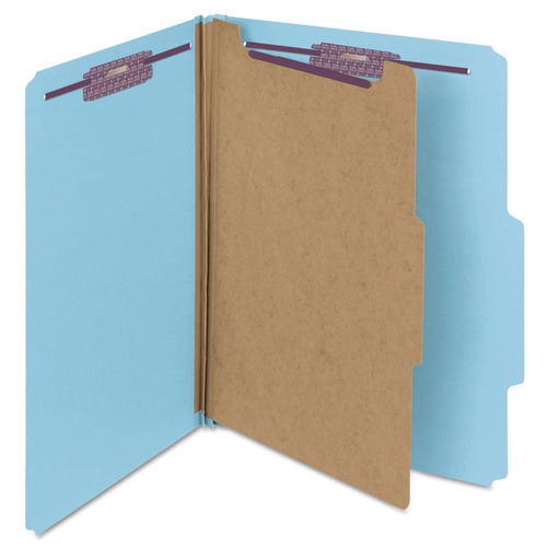 File Folders | Smead 13730 4-Section Pressboard Top Tab Classification Folders with 4 SafeSHIELD Fasteners - Letter Size/Blue (10/Box) image number 0