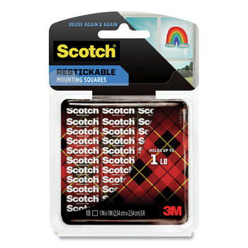 Scotch R100S 1 in. x 1 in. Restickable Removable Repositionable Mounting Tabs - Clear (18/Pack)