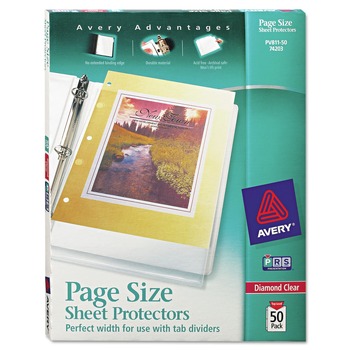 Avery 74203 3-Hole Punched Top-Load Poly Sheet Protectors - Letter, Diamond Clear (50/Box)