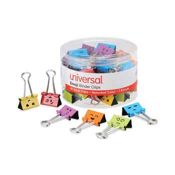 Universal UNV31031 Emoji Themed Binder Clips with Storage Tub - Medium, Assorted (42/Pack)