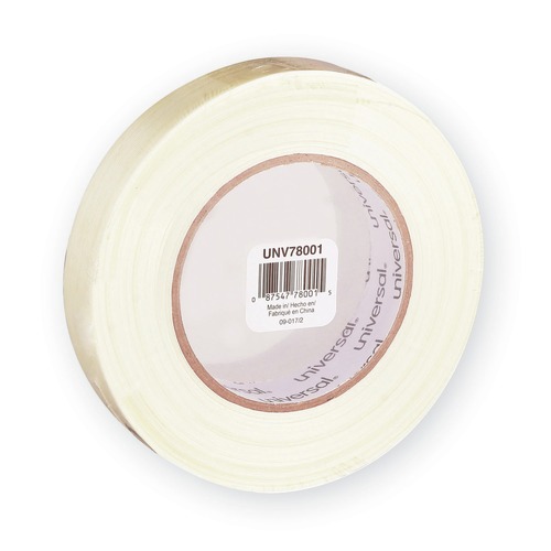 Tapes | Universal UNV78001 24 mm x 54.8 m 3 in. Core 190# Medium Grade Filament Tape - Clear (1-Roll) image number 0