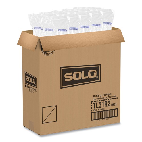 Cups and Lids | SOLO TL31R2-0007 Traveler Cappuccino Style Dome Lid Fits 10 oz Cups - White (100/Pack, 10 Packs/Carton) image number 0