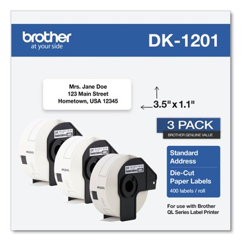 Brother DK12013PK 1.1 in. x 3.5 in. Die-Cut Address Labels - White (3/Pack)