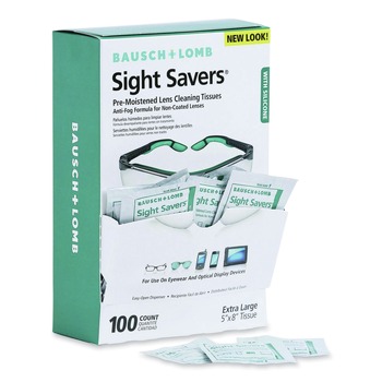 Bausch & Lomb 8576 Sight Savers 8 in. x 5 in. Pre-Moistened Anti-Fog Tissues with Silicone (100/Box)