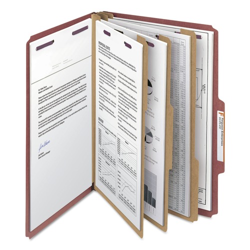 File Folders | Smead 19092 Eight SafeSHIELD Fasteners 2/5-Cut Tabs 3 Dividers Legal Size Pressboard Classification Folders - Red (10/Box) image number 0