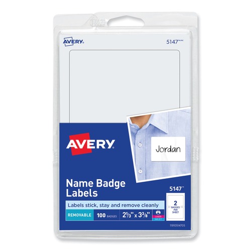 Labels | Avery 05147 3.38 in. x 2.33 in. Printable Adhesive Name Badges - White (100/Pack) image number 0