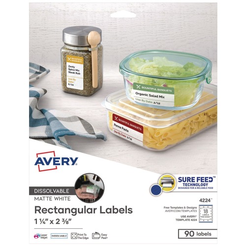 Labels | Avery 04224 1.25 in. x 2.38 in. Dissolvable Labels with Sure Feed - White (90/Pack) image number 0