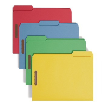 Smead 11975 0.75 in. Expansion 2 Fasteners Letter Size Top Tab Colored Fastener Folders - Assorted Colors (50/Box)