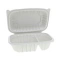 Food Trays, Containers, and Lids | Pactiv Corp. YCNW02052 2-Compartment 9 x 6 x 3.1 EarthChoice Vented Microwavable MFPP Plastic Hinged Lid Container - White (170/Carton) image number 3