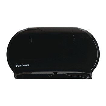 Boardwalk R4070BKBW 20.25 in. x 6 in. x 12.25 in. Jumbo Twin Toilet Tissue Dispenser - Black