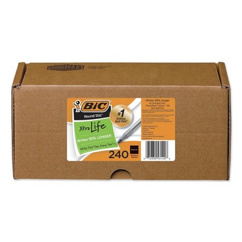 BIC GSM240BK Round Stic Xtra Life Medium 1.2 mm. Stick Ballpoint Pen Xtra Value Pack - Black Ink/Translucent Frost Barrel (240/Carton)