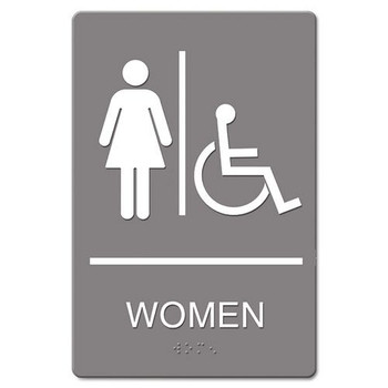 Headline Sign 4814 6 in. x 9 in. Women Restroom Wheelchair Accessible Symbol Molded Plastic ADA Sign - Gray