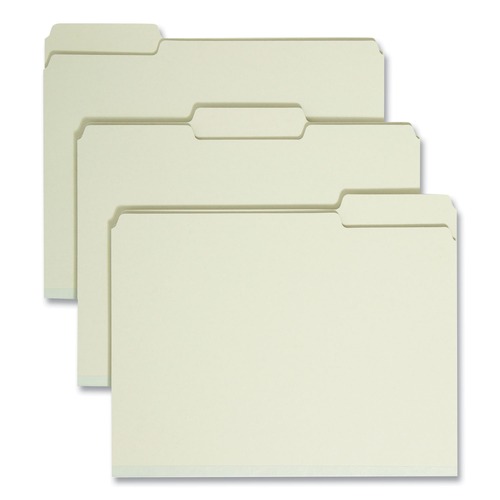 File Folders | Smead 13230 1/3-Cut Tabs Assorted Letter Size 1 in. Expansion Recycled Heavy Pressboard Folders - Gray-Green (25/Box) image number 0