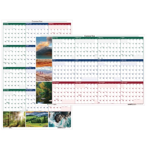 Clearance Center | House of Doolittle 393 12-Month (Jan-Dec): 2026 24 in. x 37 in. Nature Photos Earthscapes Recycled Reversible/Erasable Yearly Wall Calendar - White Sheets image number 0