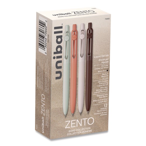 Back to School Sale | uni-ball 70660 Medium 0.7 mm Zento Retractable Gel Pen - Black Ink, Assorted Barrel Colors (1-Dozen) image number 0
