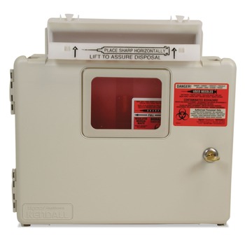 Covidien SWMU000609 5 quart ABS Plastic In-Room Locking Wall Mount Sharps Container Cabinet System - Beige