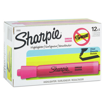 Sharpie 25009 Tank Style Chisel Tip Highlighters - Pink Ink/Pink Barrel (1-Dozen)