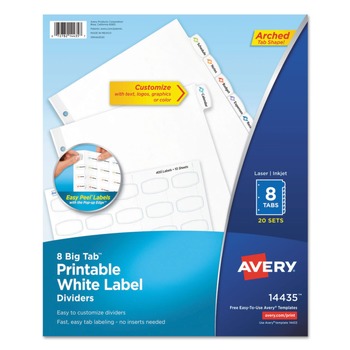 Avery 14435 11 in. x 8.5 in. 8 Big Tab Printable White Label Tab Dividers - White (20/PK)