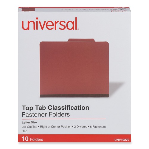 Just Launched | Universal UNV10270T 6-Section 2-Divider Pressboard Classification Folders - Letter, Red (10/Box) image number 0
